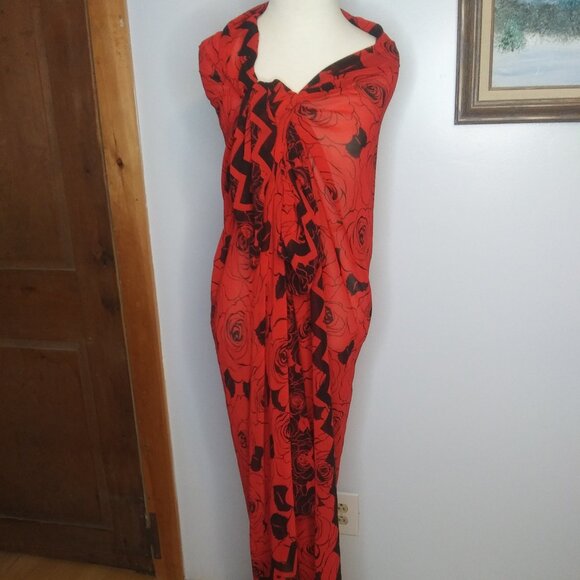 Anne Cole collection sarong roses print  red and black pool beach Cover up - Picture 5 of 16